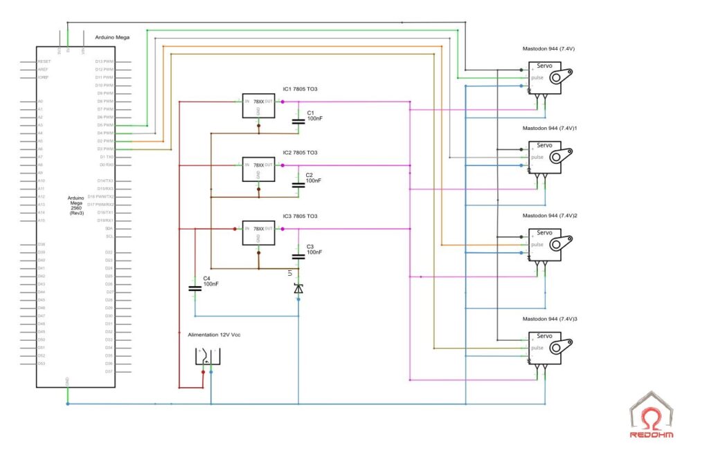 RedOhm schema alimentation de puissance pour servomoteur en 7.4V