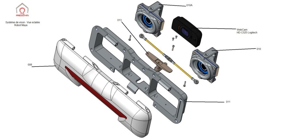 Vue eclatée du systéme de vision Robot Maya Version 2.00 - RedOhm -