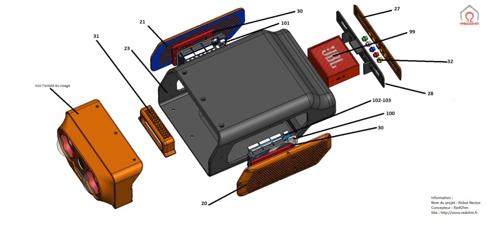 Vue éclatée de la tête du robot Nestor ( choix des pièces sur le sommaire pour Nestor ) - Nestor -