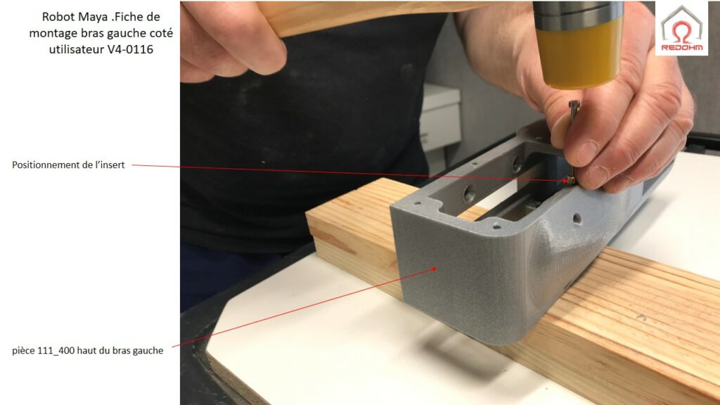 Robot Maya .Fiche de montage bras gauche coté utilisateur V4-0116