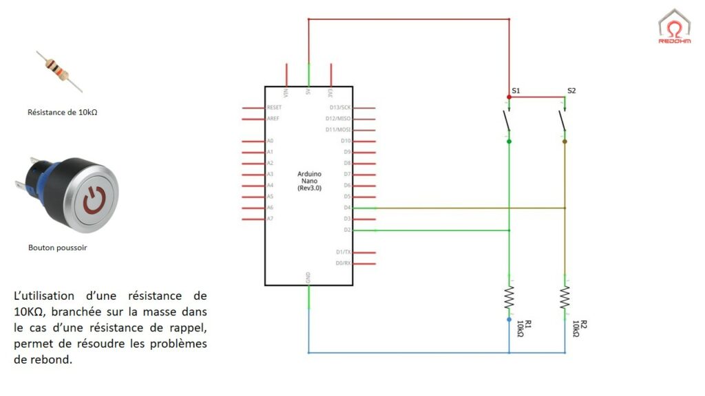 Schéma de principe pour le câblage sur 2 entrées numériques