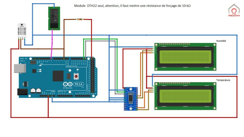 Schéma de principe pour le cablage du DTH22 seul - RedOhm -